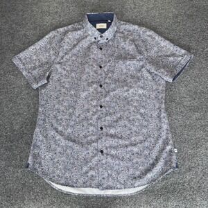7Diamonds 4-Way Stretch Shirt Mens L‎ Blue Floral Short Sleeve Button Up Casual
